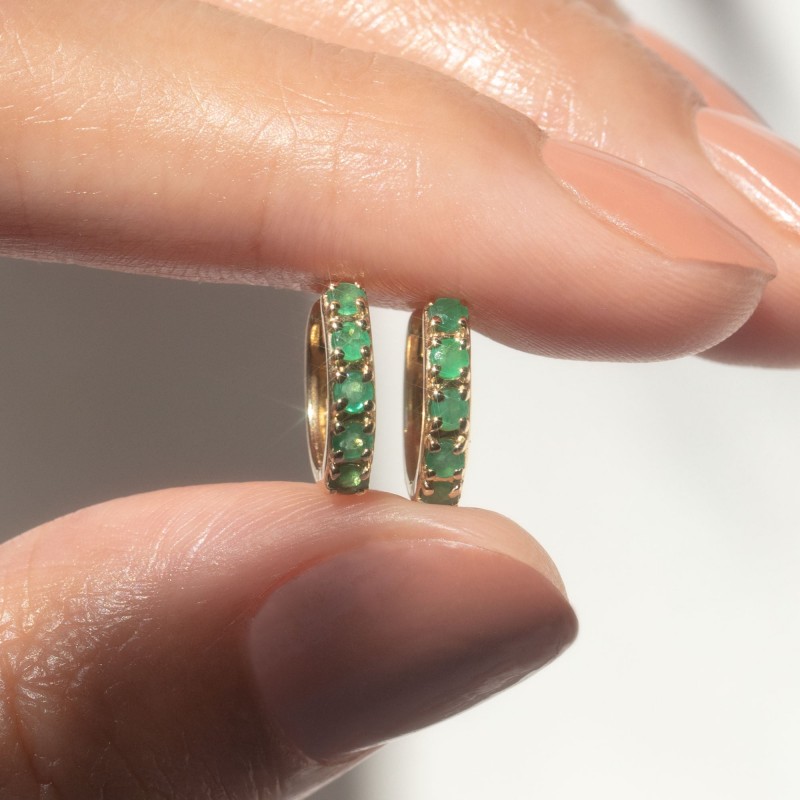 Solid Gold Emerald Huggie Hoops