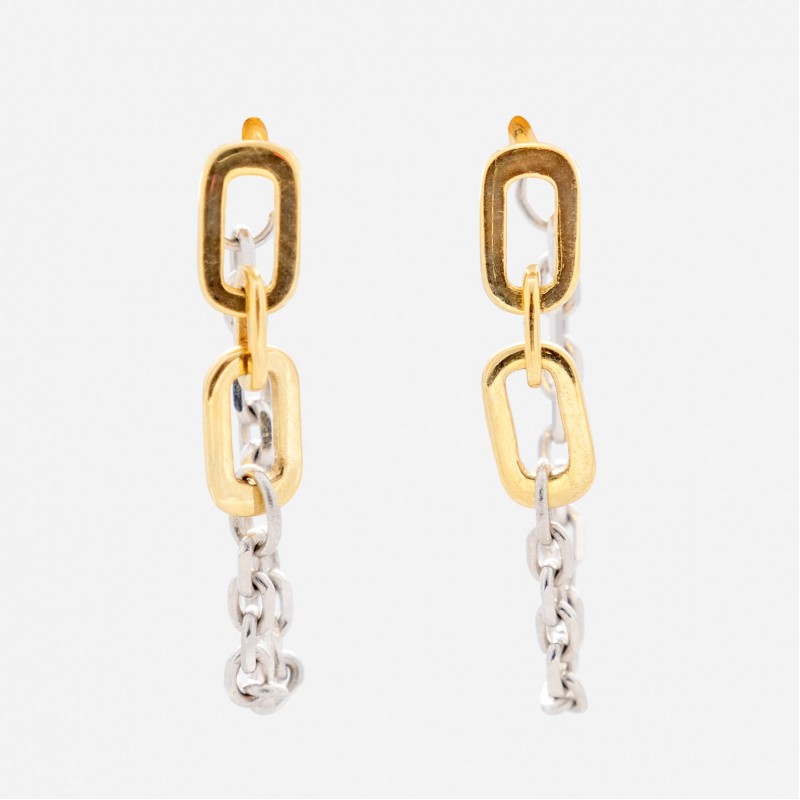 Solid Gold Mixed Metal Chain Dangle Huggies