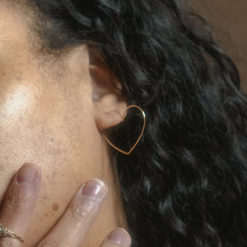 Solid Gold Slim Heart Hoops