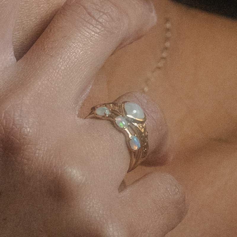 Solid Gold Bold Opal Trio Ring