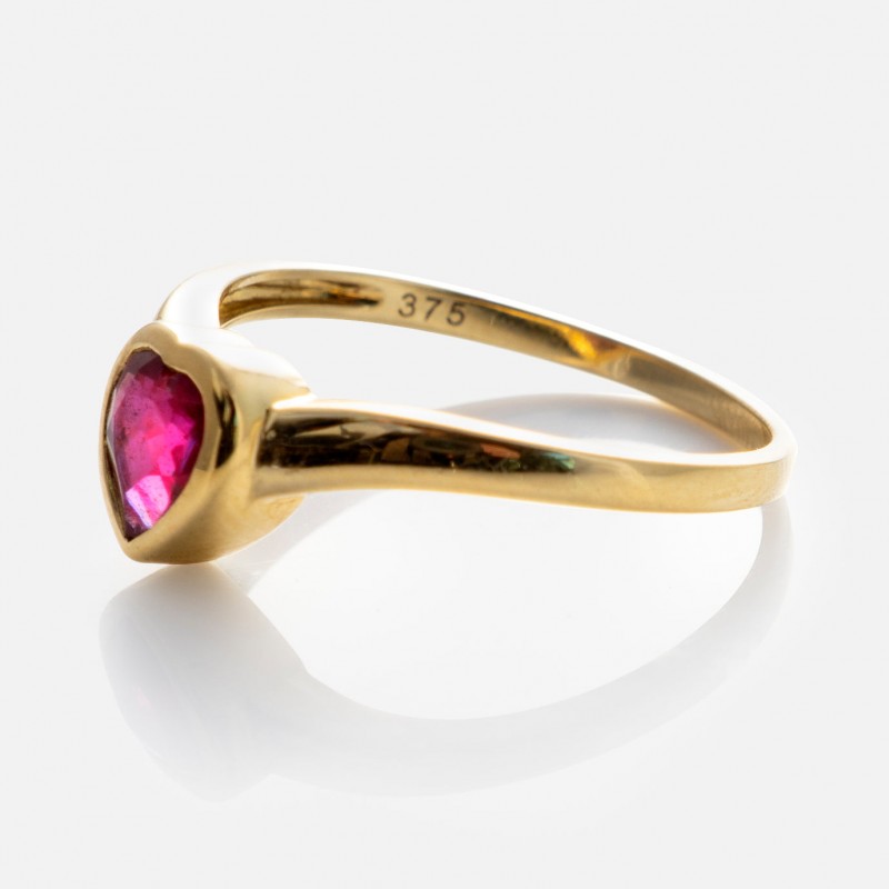 Solid Gold Bezel Set Ruby Heart Ring