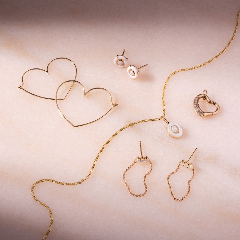 Solid Gold Opal Trio Chain Dangle Studs