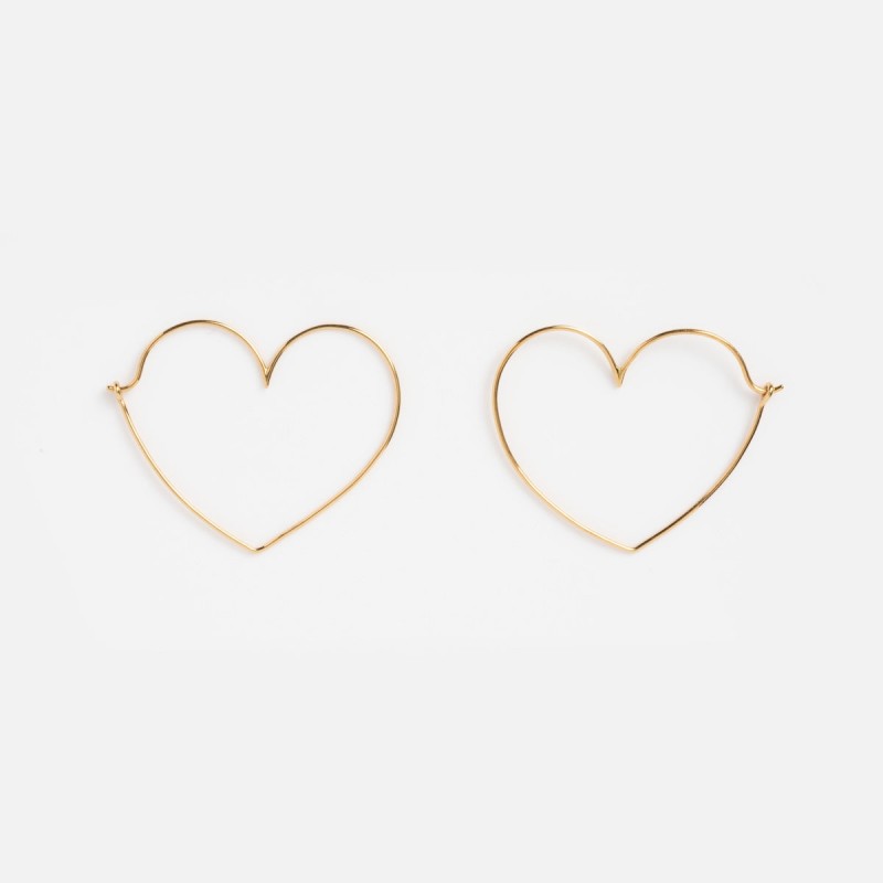 Solid Gold Slim Heart Hoops