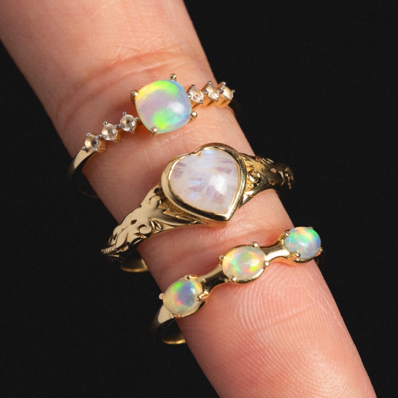 Solid Gold Bold Opal Trio Ring