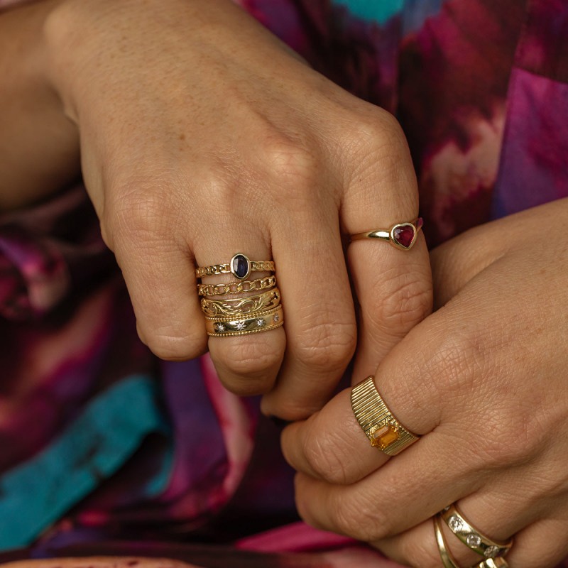 Solid Gold Bezel Set Ruby Heart Ring