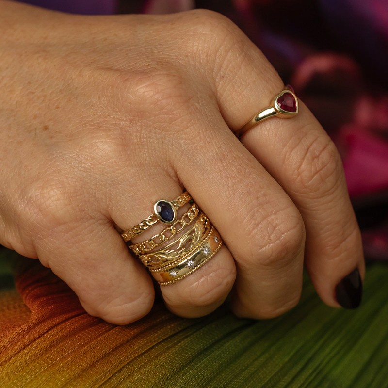 Solid Gold Bezel Set Ruby Heart Ring