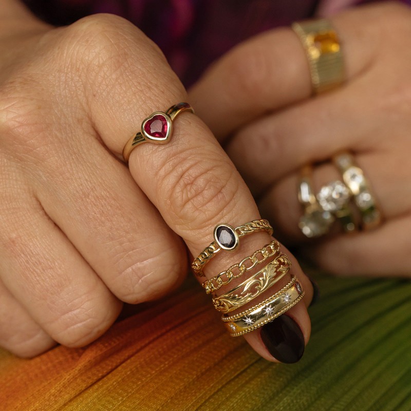 Solid Gold Bezel Set Ruby Heart Ring