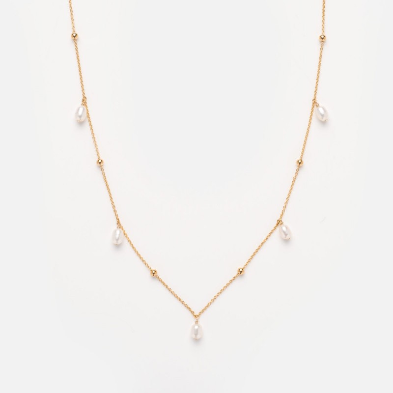 Solid Gold Pearl Droplet Necklace